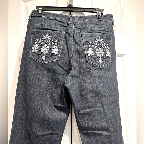 Chico's Denim - CHICOS Platinum Blue Jeans with Blue Floral Embroidered Back Pockets